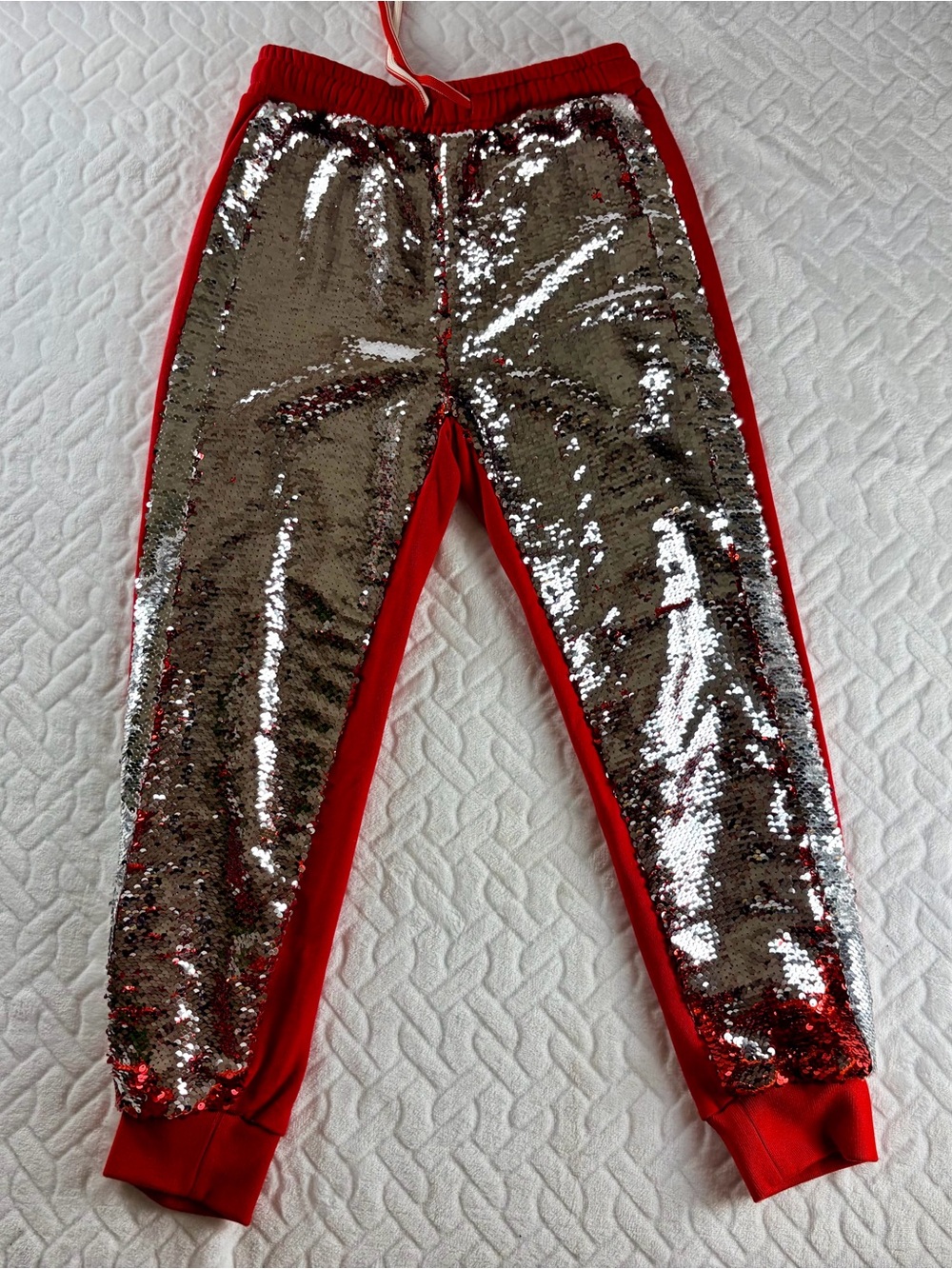 Max Martin Streetwear Flip Sequin Pants Women Size M Red Silver Reversible
